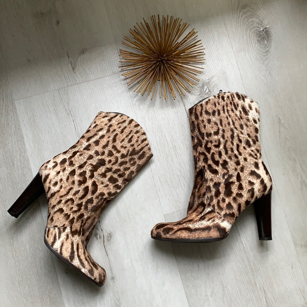 Stuart Weitzman Leopard Calf Hair Heel Ankle Boot